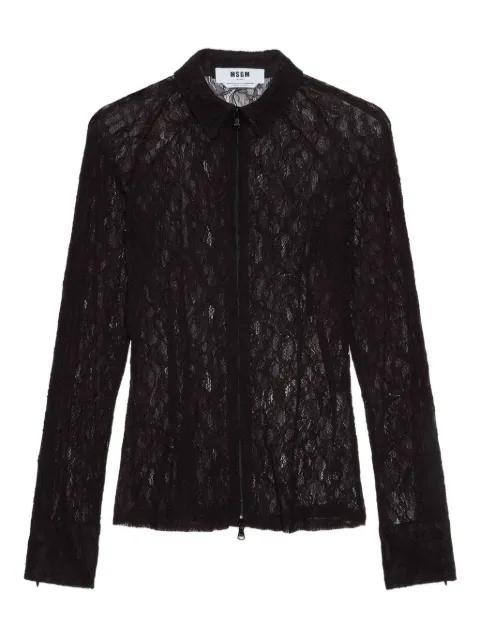 floral-lace zip-up shirt by MSGM