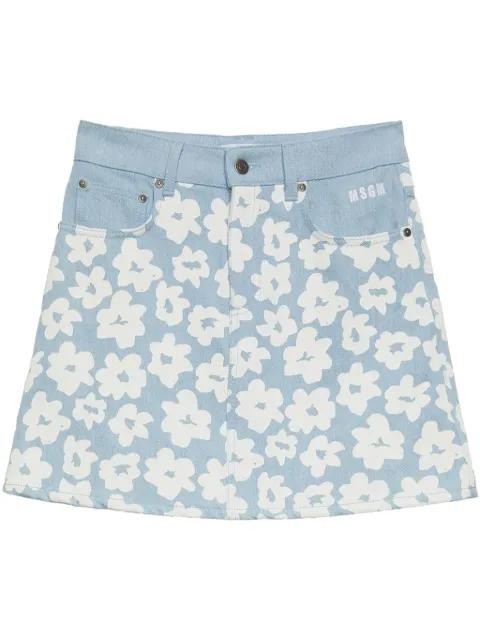 floral-print denim skirt by MSGM