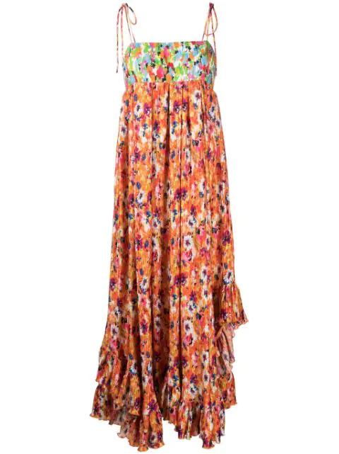 floral print pleated maxi dress by MSGM
