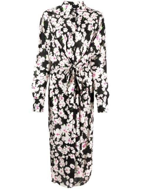 floral-print tie-fastening cady midi dress by MSGM