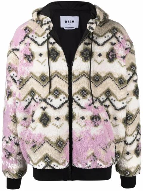 geometric print hoodied jacket by MSGM
