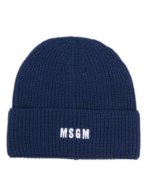 logo-embroidered ribbed-knit beanie by MSGM