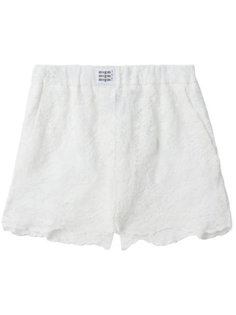 logo-patch scalloped lace shorts by MSGM