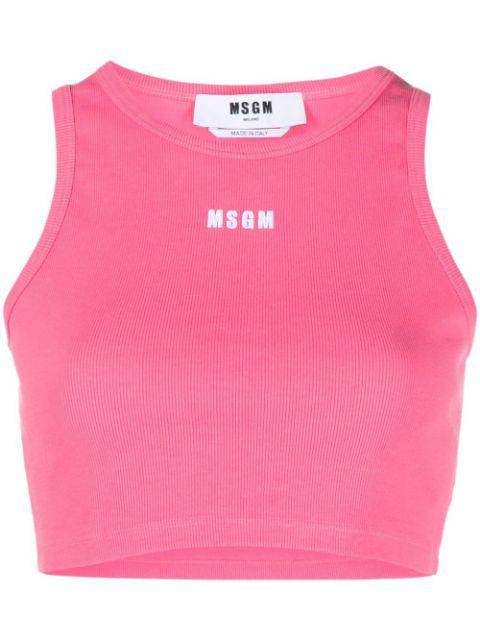 logo-print cropped tank top by MSGM