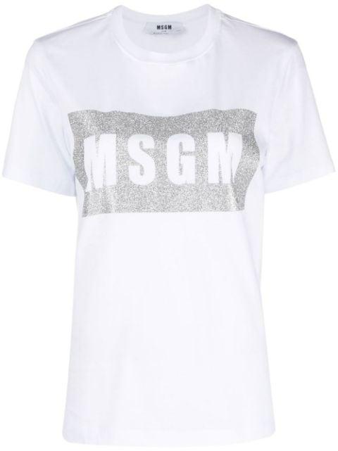 logo-print glitter T-shirt by MSGM