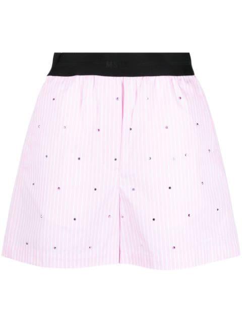 rhinestone-embellished striped shorts by MSGM