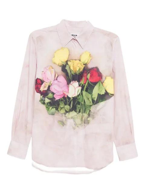 rose bouquet-print poplin shirt by MSGM