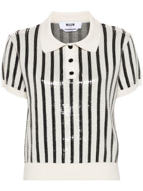 sequin-embellished striped polo jumper by MSGM