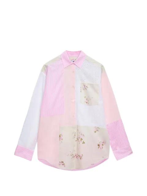 striped-pattern floral-print shirt by MSGM