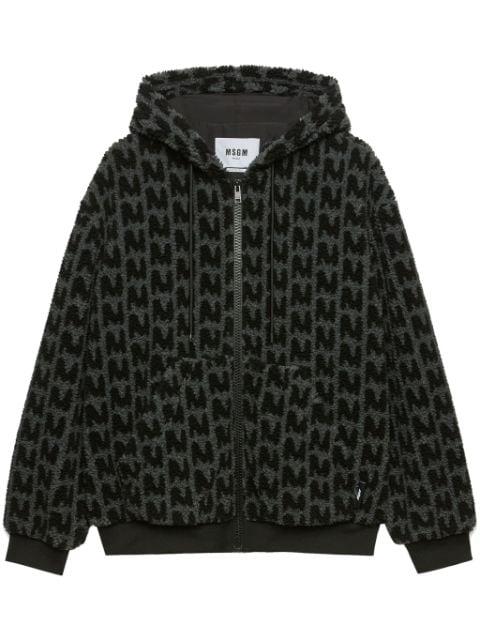 towelled finish logo-patterned zipped hoodie by MSGM