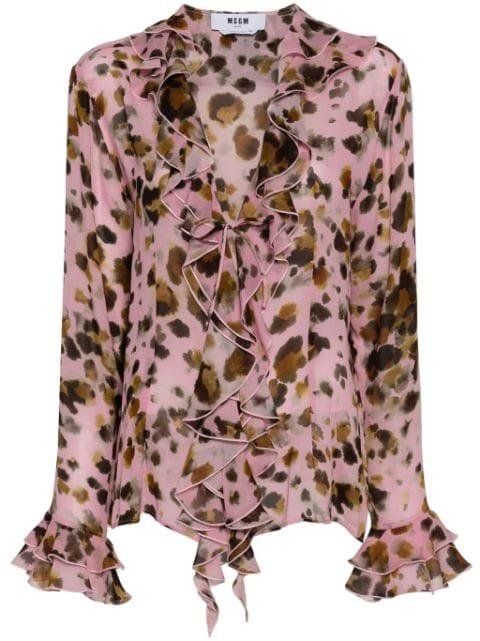 watercolour-leopard-print georgette blouse by MSGM