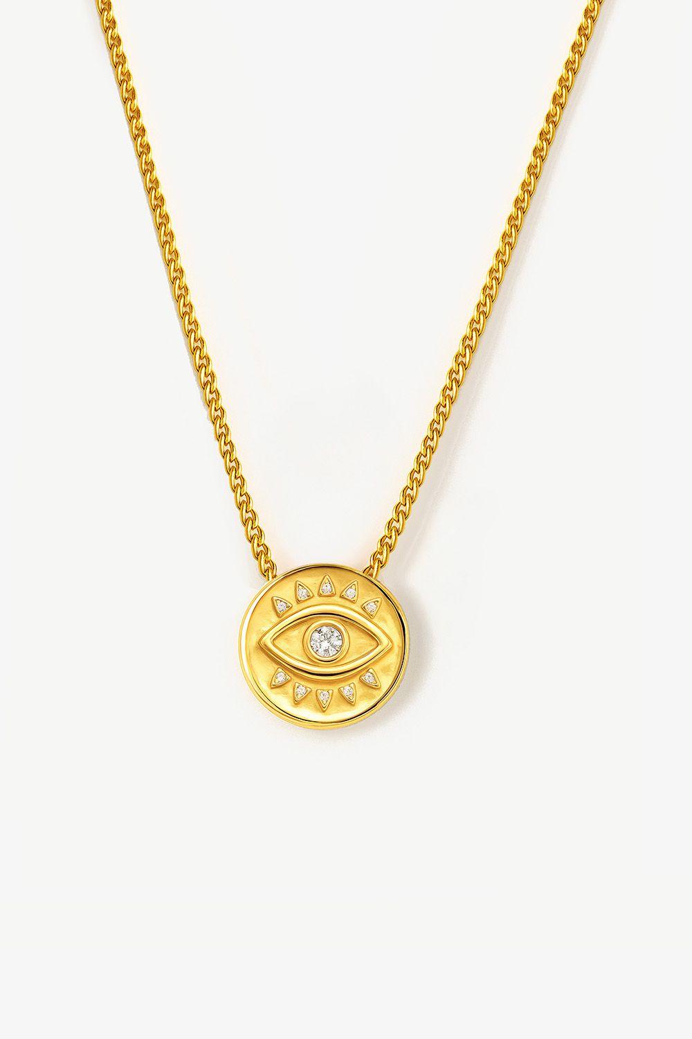 18k Gold Coin Necklace With Evil Eye by MUCHV