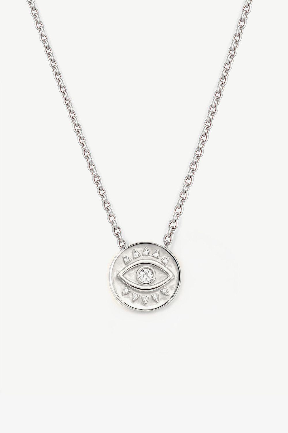 Sterling Silver Coin Necklace With Evil Eye by MUCHV