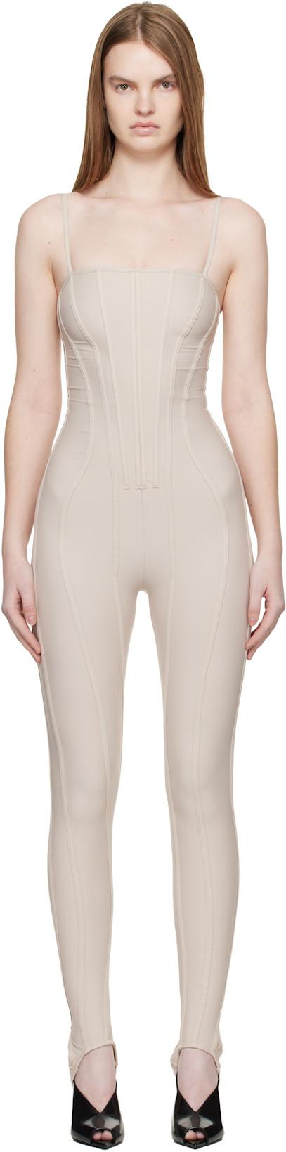 Beige Boned Stretch Catsuit by MUGLER
