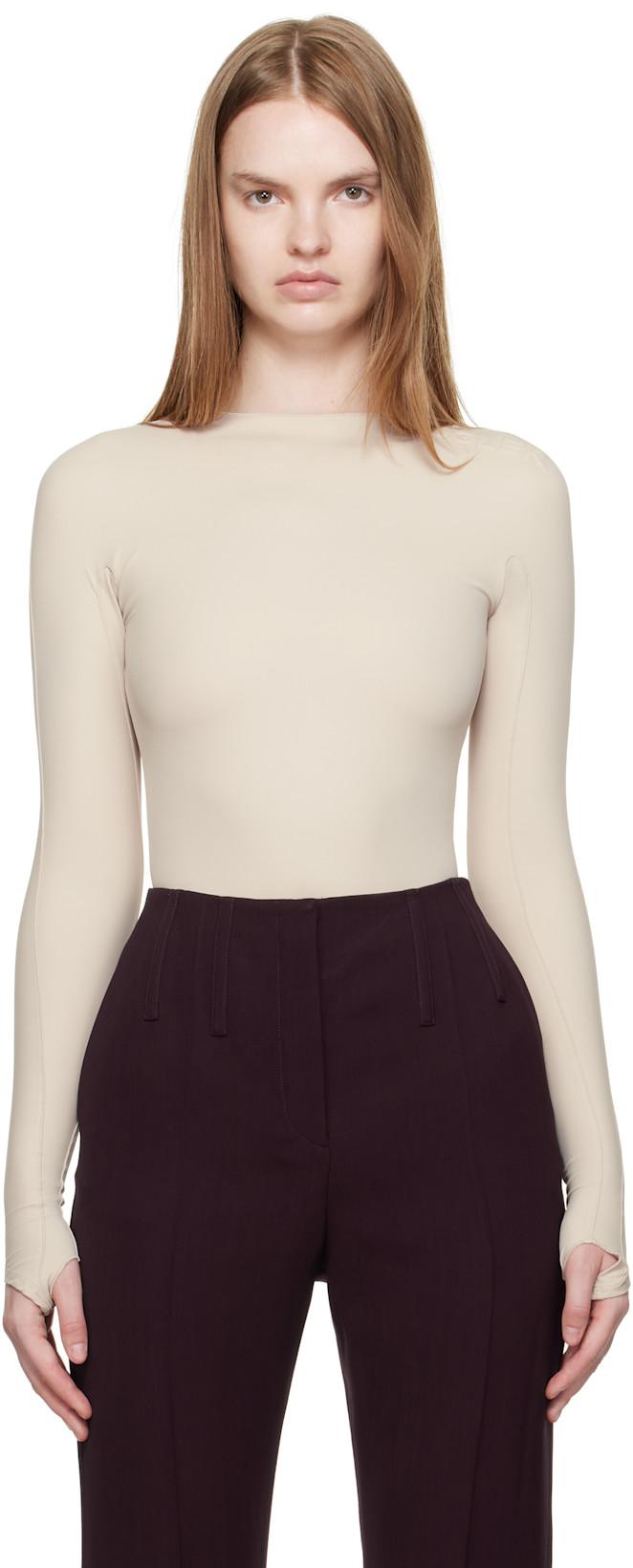 Beige Shoulder Logo Bodysuit by MUGLER