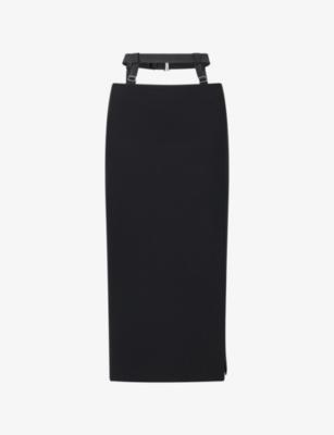Belted Split-Seam Wool-Blend Midi Skirt by MUGLER