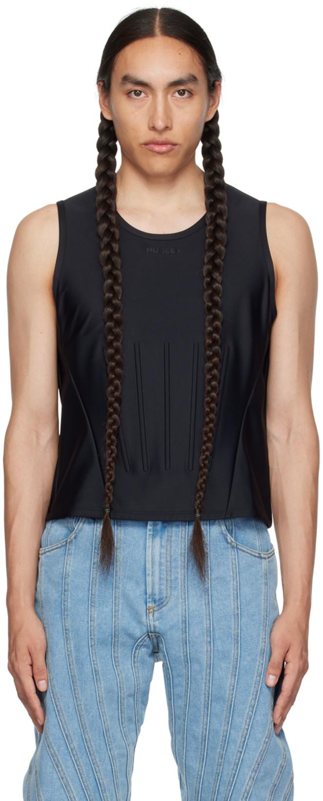 Black Embossed Tank Top by MUGLER