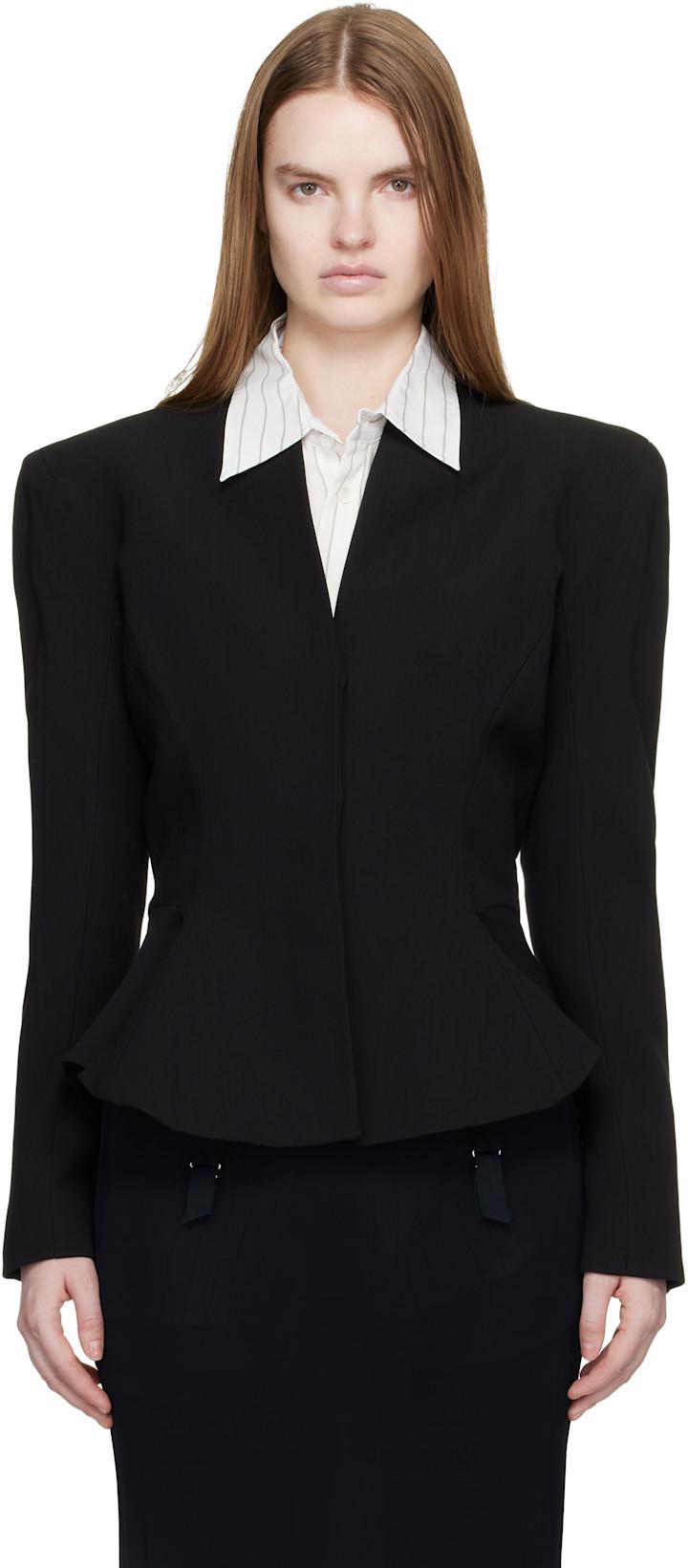 Black Flared Wool Jacket by MUGLER