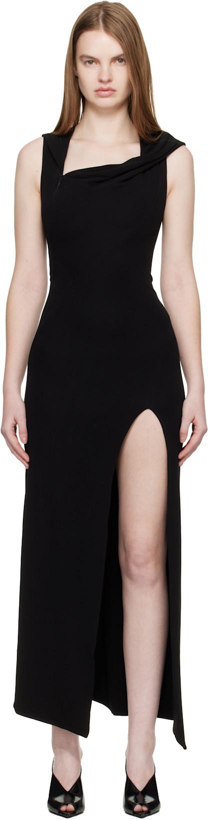 Black Hooded Sleeveless Maxi Dress by MUGLER