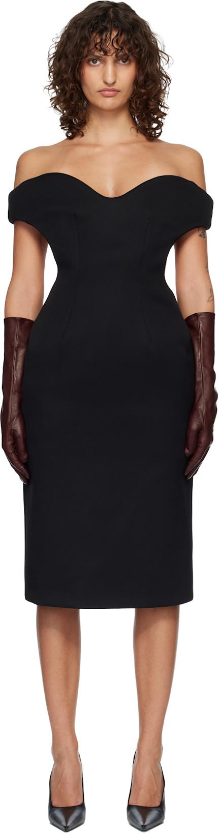 Black Sculptural Midi Dress by MUGLER