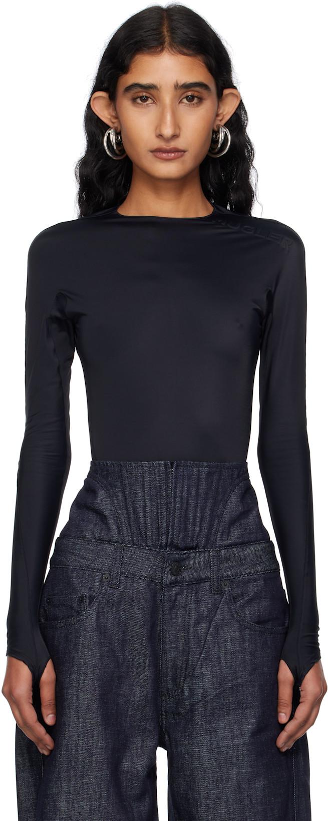 Black Shoulder Logo Bodysuit by MUGLER