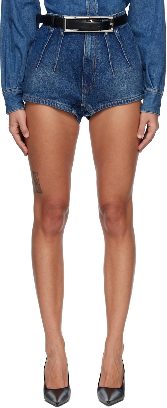 Blue Denim Tailored Shorts by MUGLER