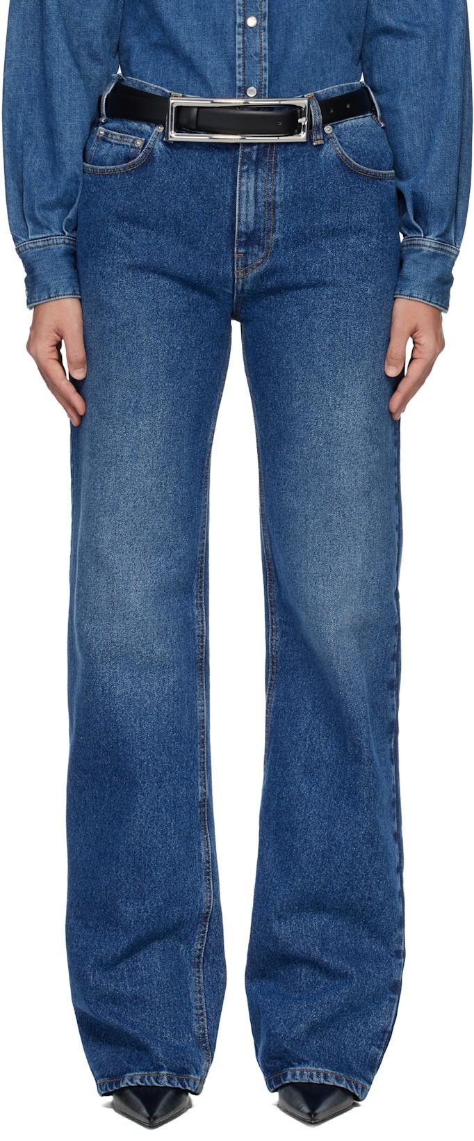 Blue Five Pocket Straight Denim Jeans by MUGLER