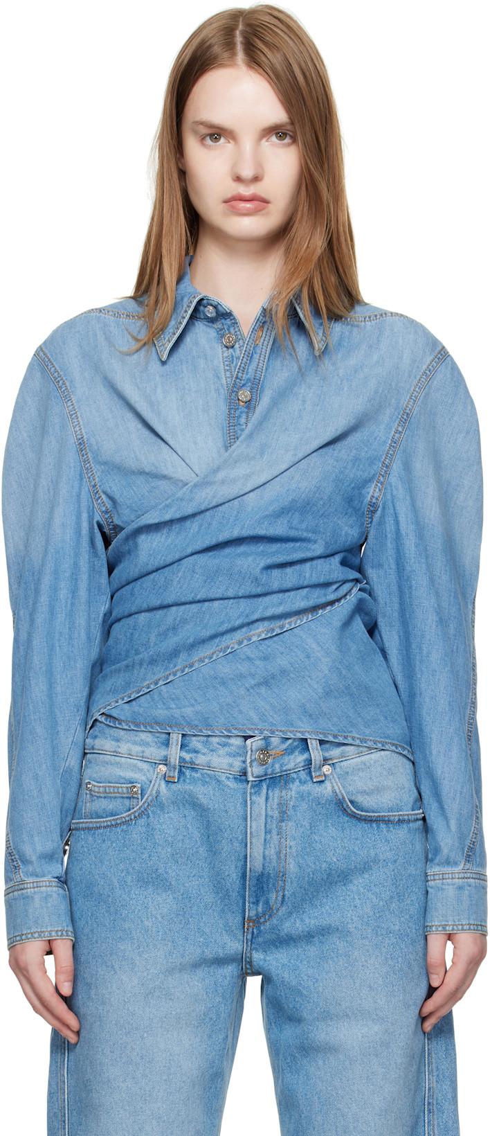 Blue Wrapped Chambray Shirt by MUGLER