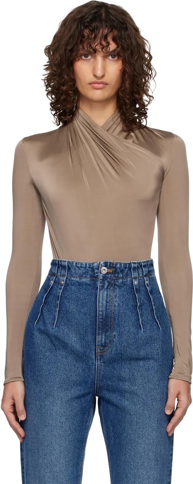 Brown Scarf Bodysuit by MUGLER