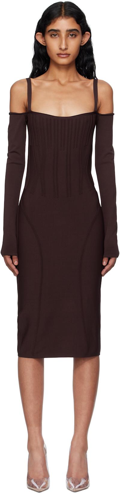 Burgundy Knit Midi Dress by MUGLER