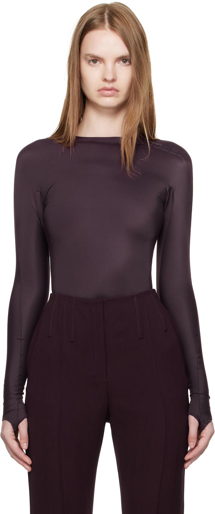 Burgundy Shoulder Logo Bodysuit by MUGLER