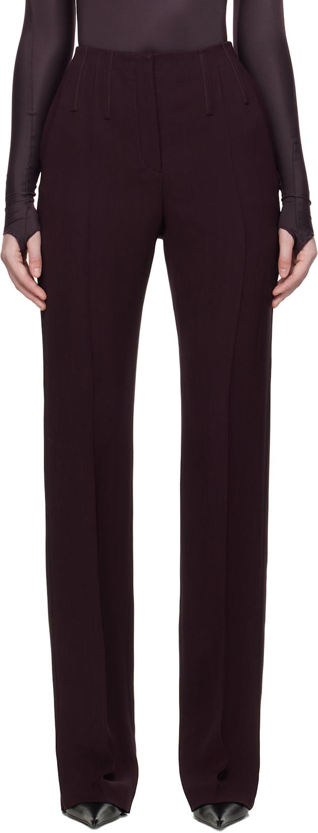 Burgundy Straight Boned Trousers by MUGLER