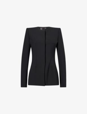 Collarless Fitted Wool-Blend Jacket by MUGLER