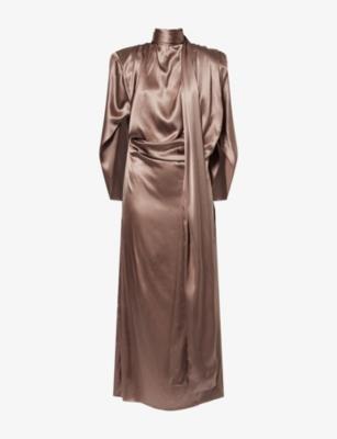 Draped Long-Sleeve Silk-Blend Midi Dress by MUGLER