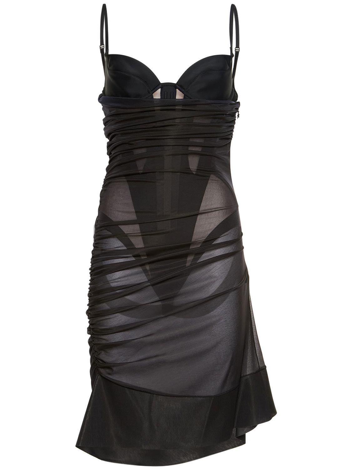 Draped Sheer Corset Mini Dress by MUGLER