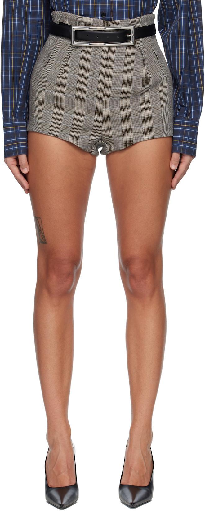 Gray Checked Pleated Tailored Shorts by MUGLER