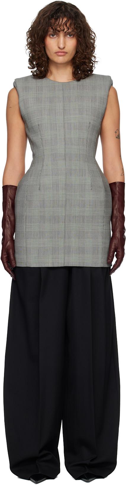 Gray Checked Stockman Mini Dress by MUGLER