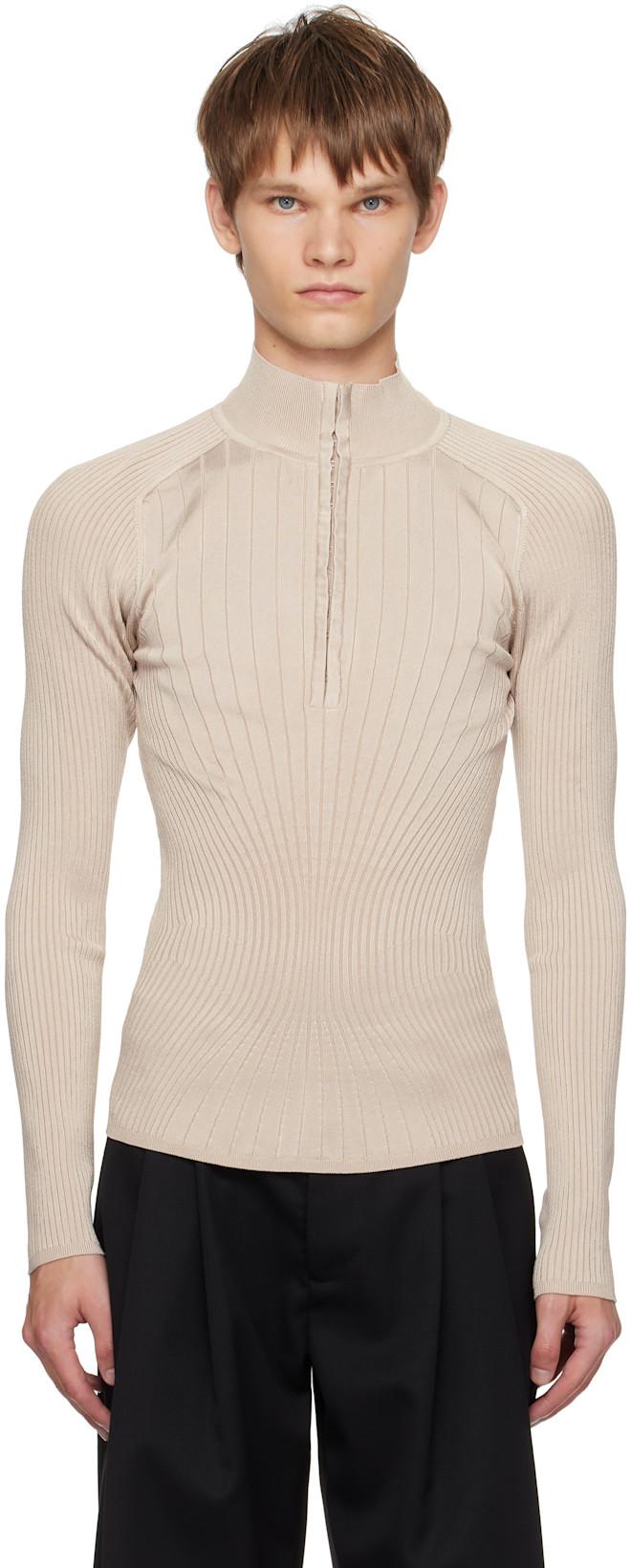 Gray Hook-And-Eye Ribbed Top by MUGLER