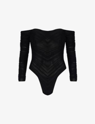 Long-sleeved ruched stretch-woven body by MUGLER