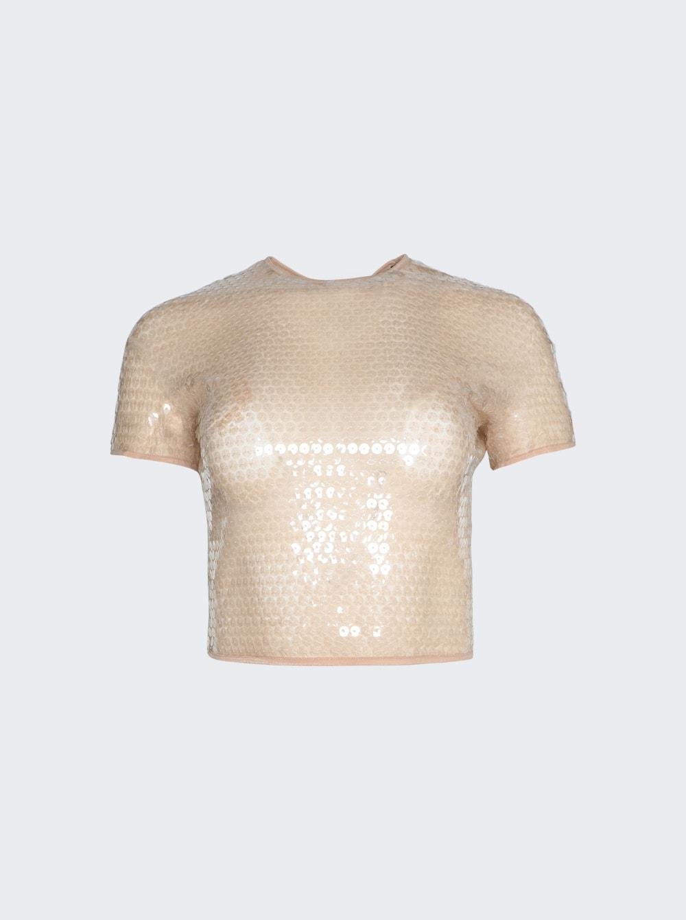 Shiny Sequin Crop Top Tan  | The Webster by MUGLER