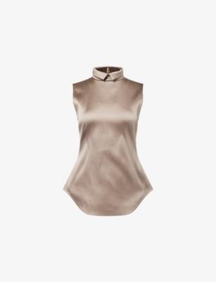 Sleeveless Collared Satin Top by MUGLER