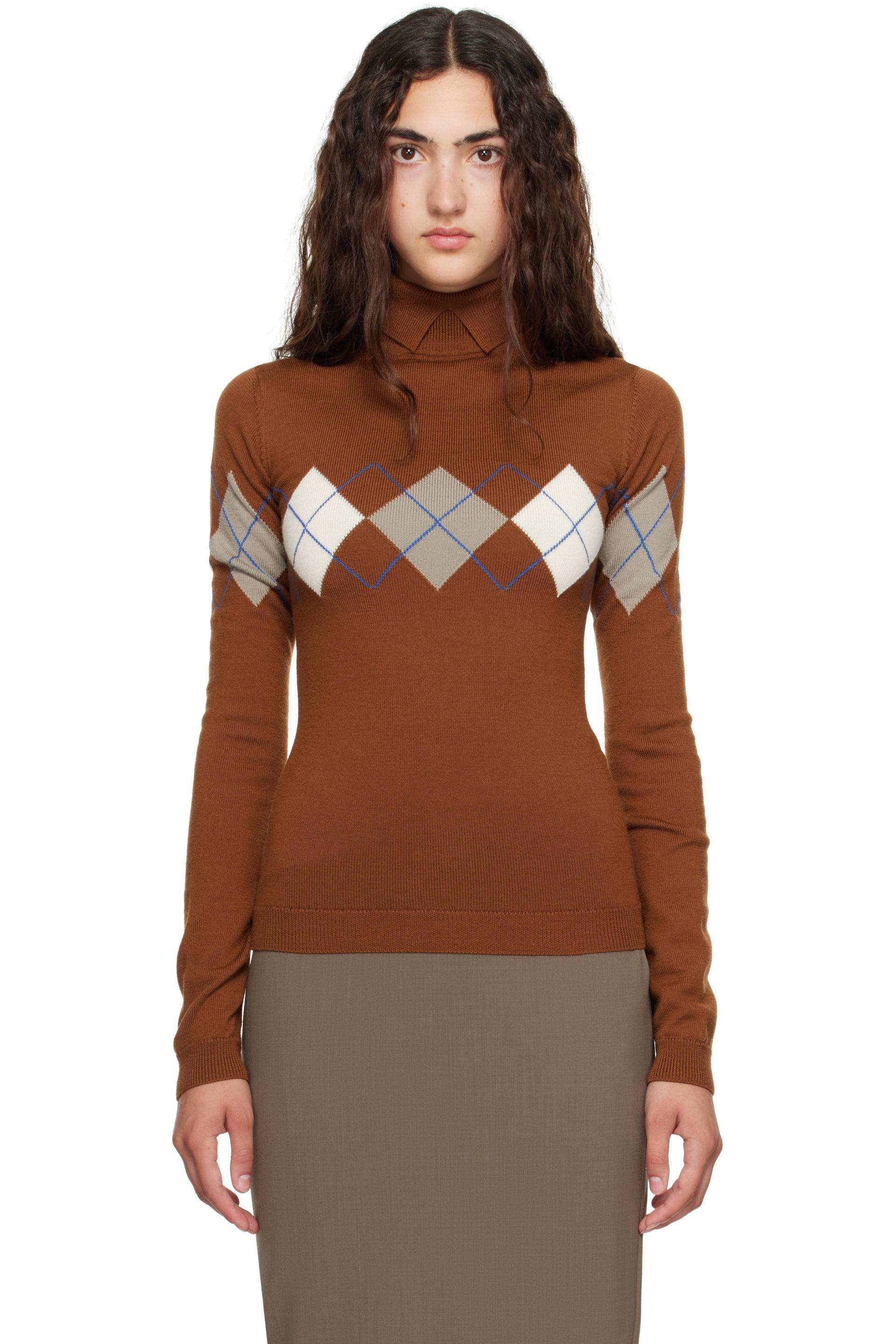 Tan Argyle Turtleneck by MUGLER