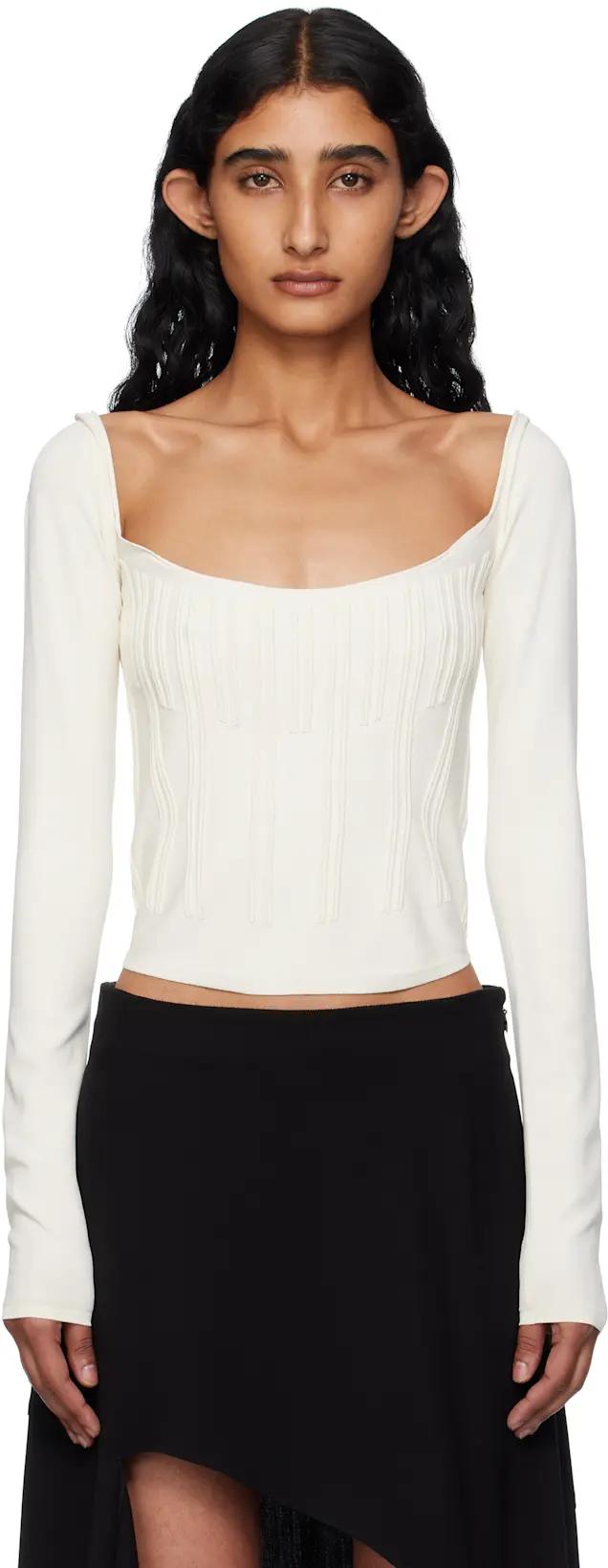 White Ottoman Long Sleeve T-shirt by MUGLER
