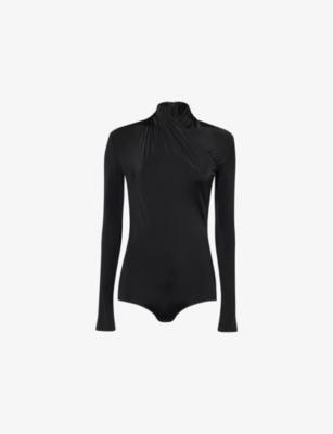 Wrap-Over Long-Sleeve Jersey Bodysuit by MUGLER