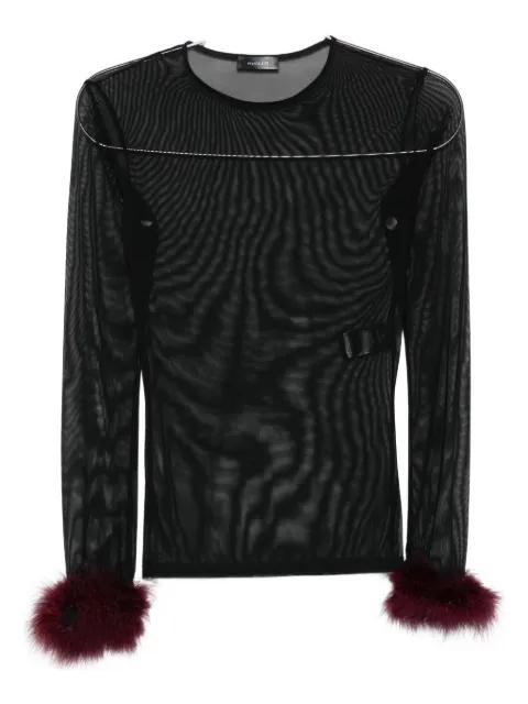 mesh-panel feather-cuff top by MUGLER