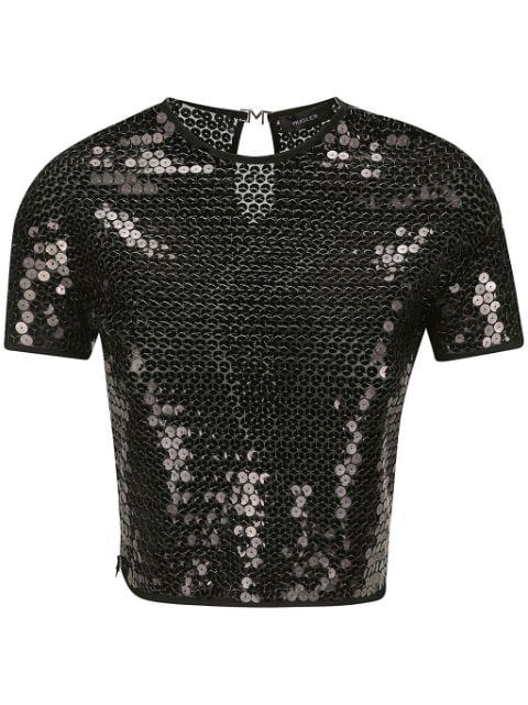 short-sleeved sequinned blouse by MUGLER