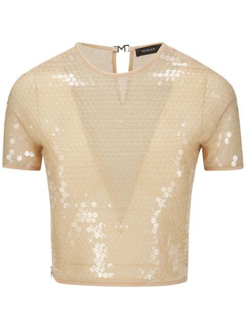 short-sleeved sequinned blouse by MUGLER