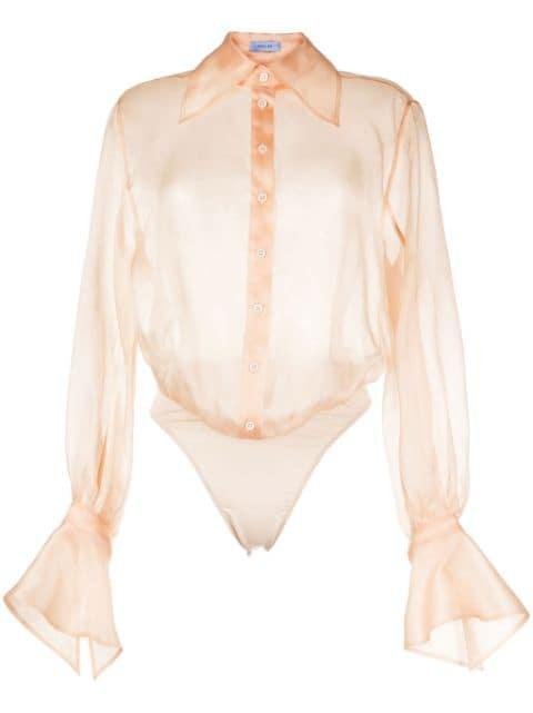 silk tulle long-sleeve bodysuit by MUGLER