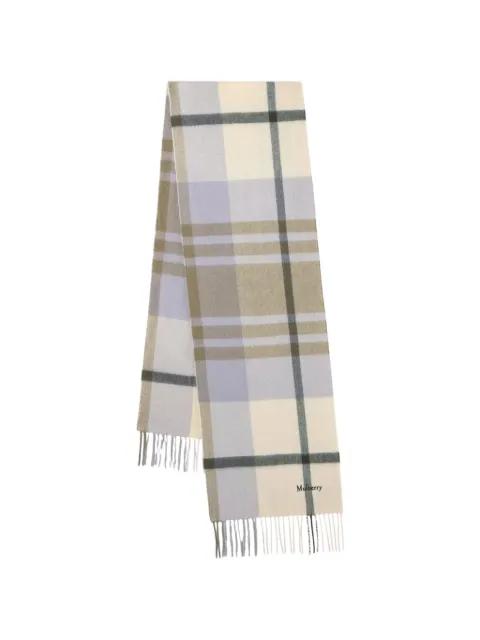 check-pattern fringed-details merino wool scarf by MULBERRY