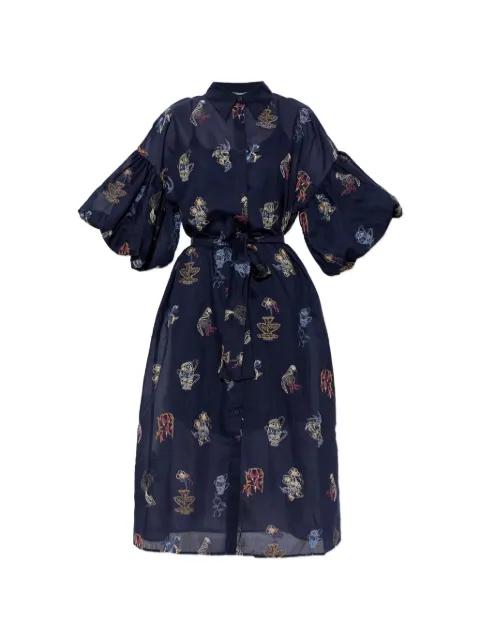 Nalmetto embroidered balloon-sleeve midi dress by MUNTHE